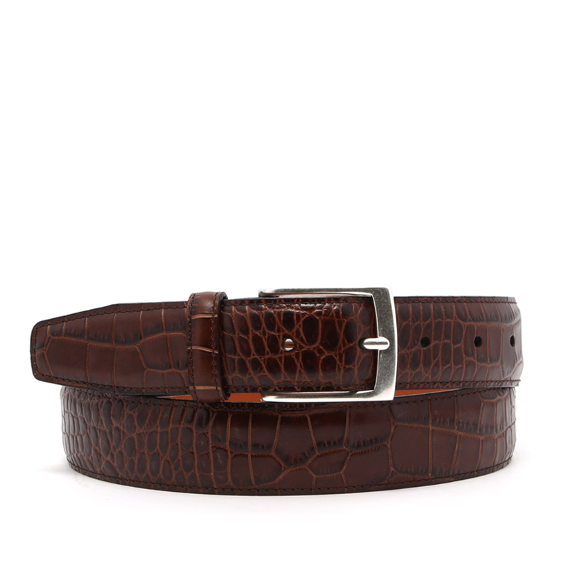 Crocodile Textured Leather Belt in croco