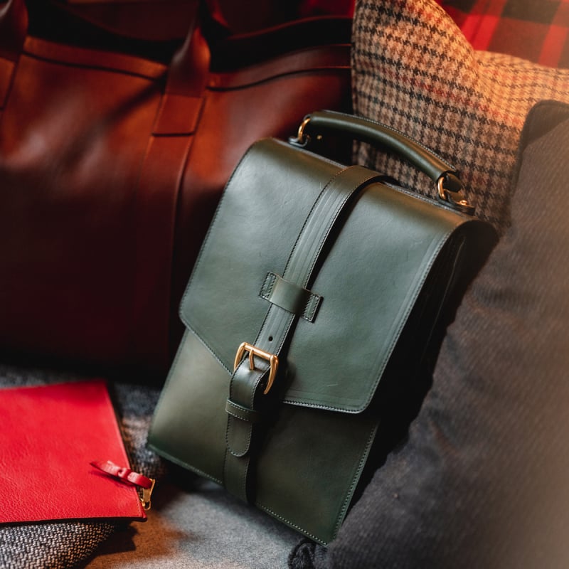 Buckle Messenger Bag in Harness Belting Leather