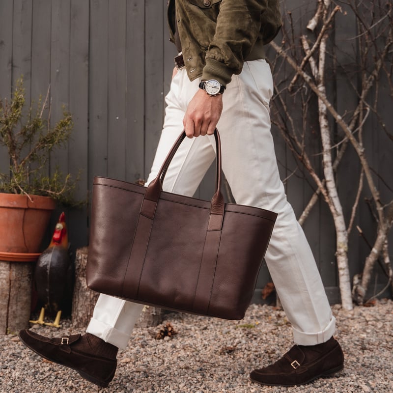 Large Working Tote in smooth tumbled leather