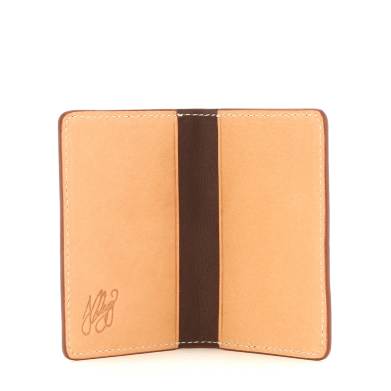 Folding Card Case - Natural/Chocolate Interior - Tumbled Leather in 