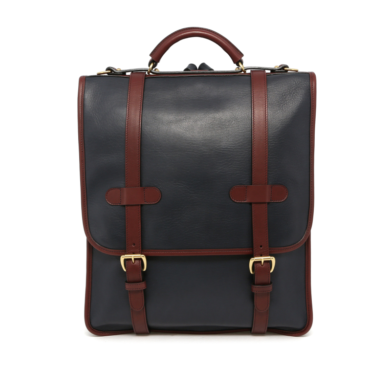 English Backpack - Navy/Burgundy - Tumbled Leather in 