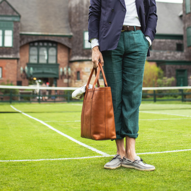 Tall Leather Tote  in smooth tumbled leather