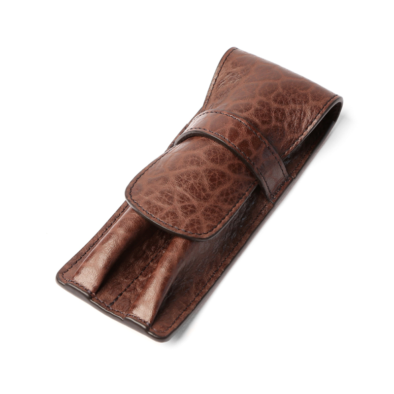 Double Fountain Pen Case in shrunken grain leather