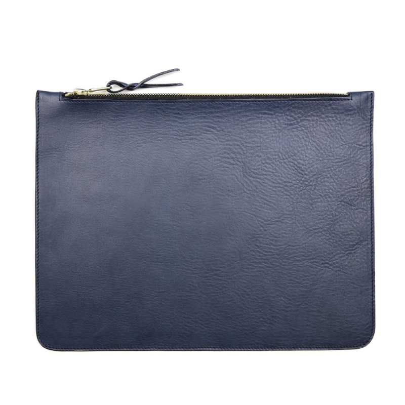 Large Leather Zipper Pouch in smooth tumbled leather